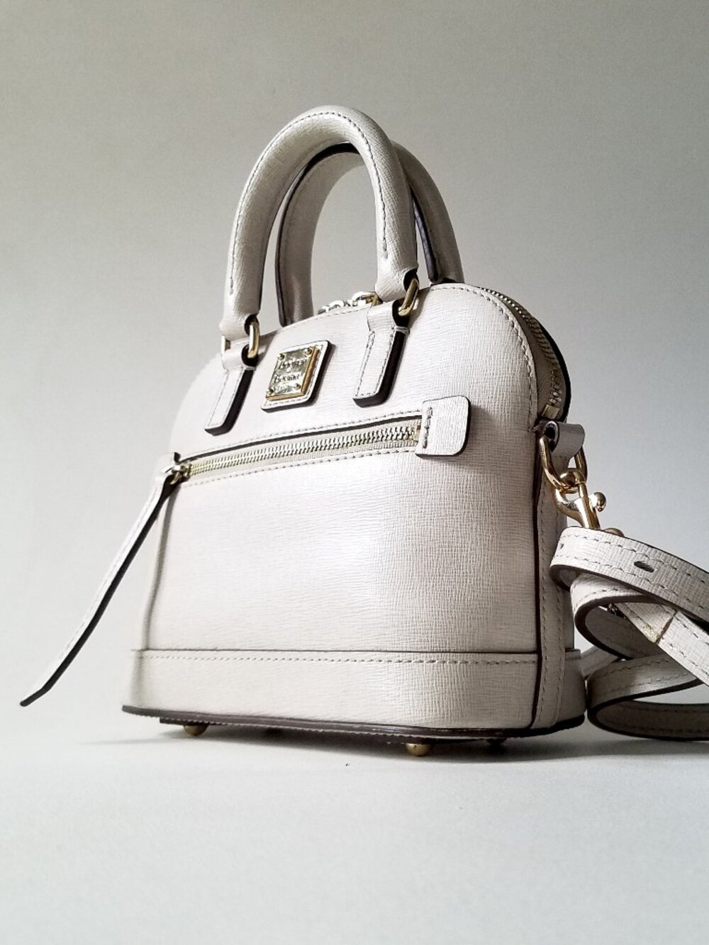 Dooney & Bourke Mini Saffiano Leather Domed Zip Ecru Satchel - Picture 3 of 8